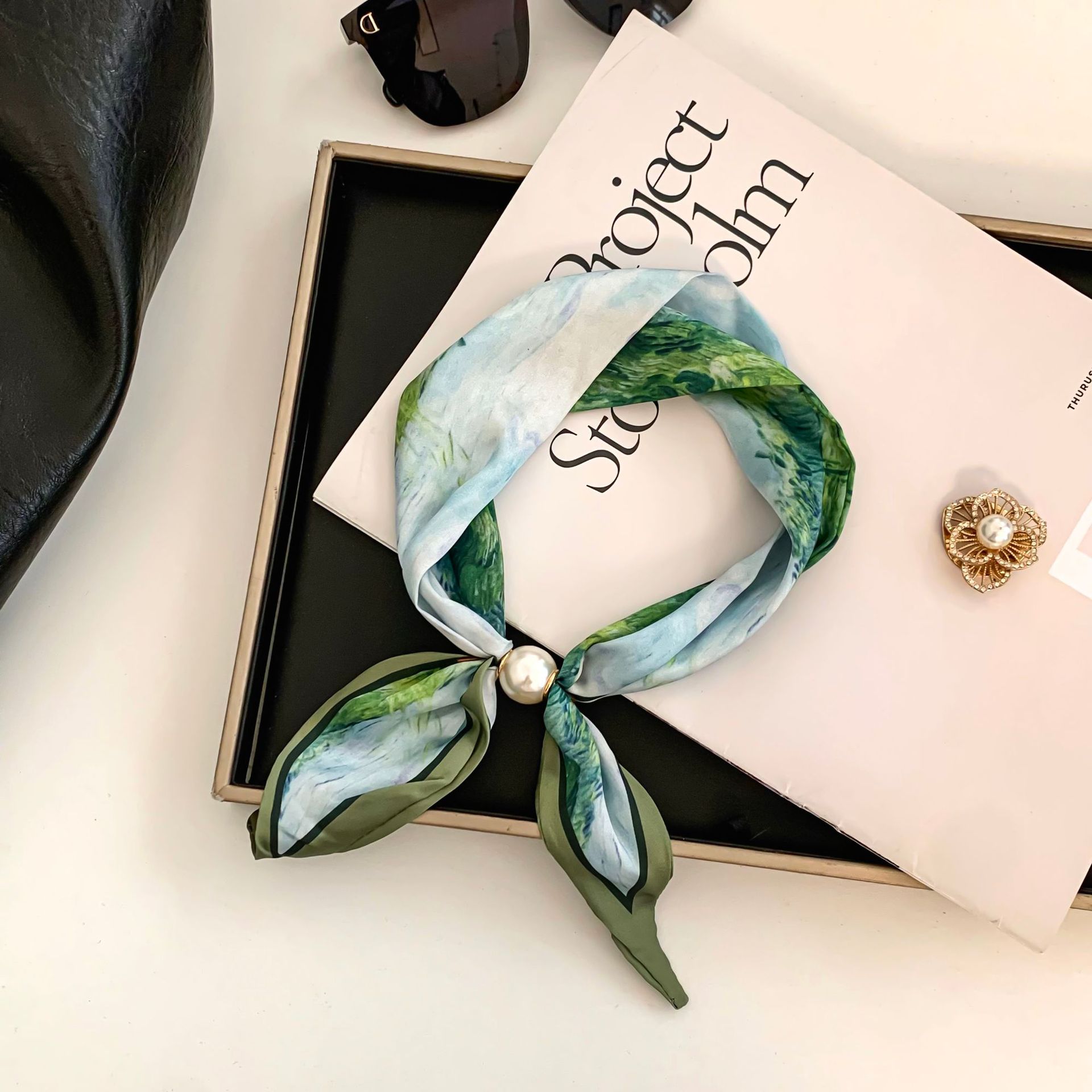 Silk Neck Scarf - Cashew Flower Silk Scarf Effortless Collarbone