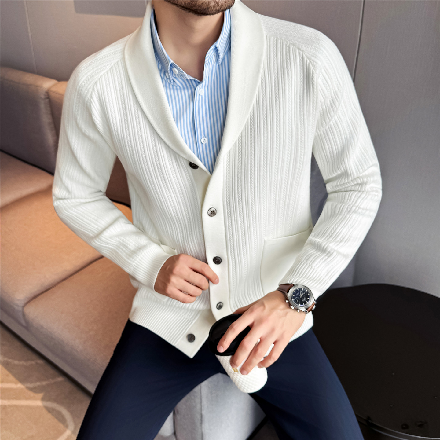 Men's Shawl Collar Knit Cardig - Muffler Men Wool avis et prix