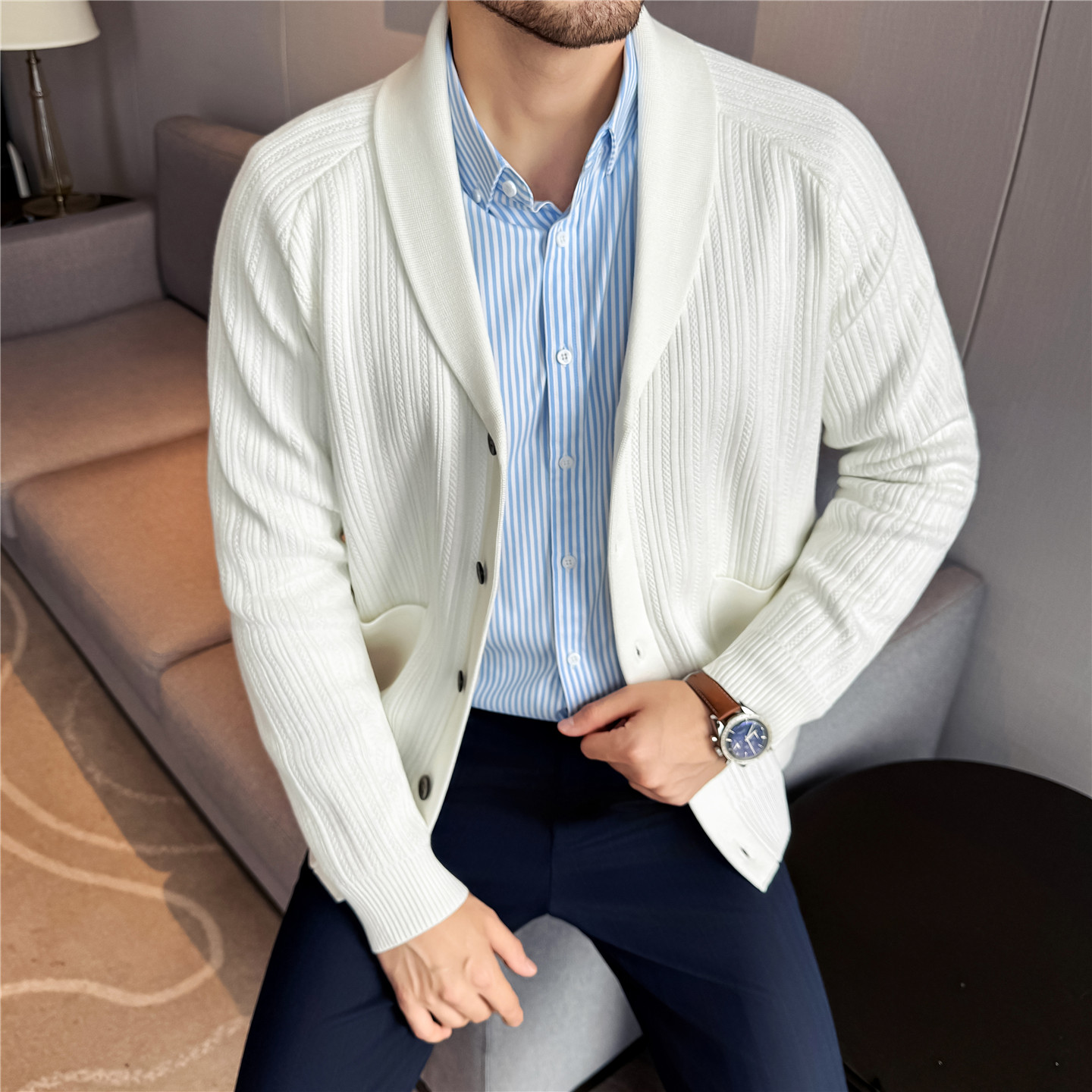 Men's Shawl Collar Knit Cardig - Muffler Men Wool avis et prix