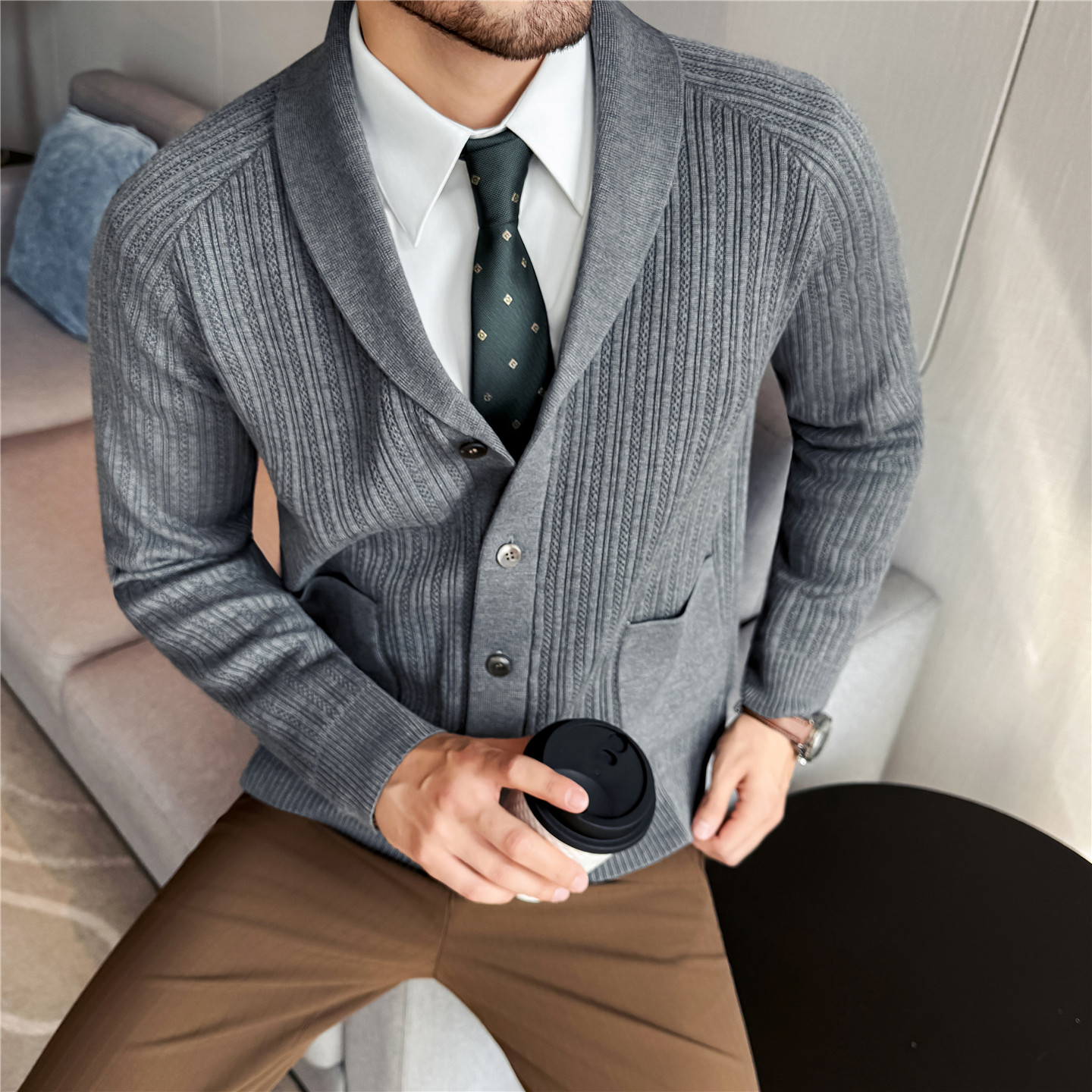 Men's Shawl Collar Knit Cardig - Muffler Men Wool avis et prix