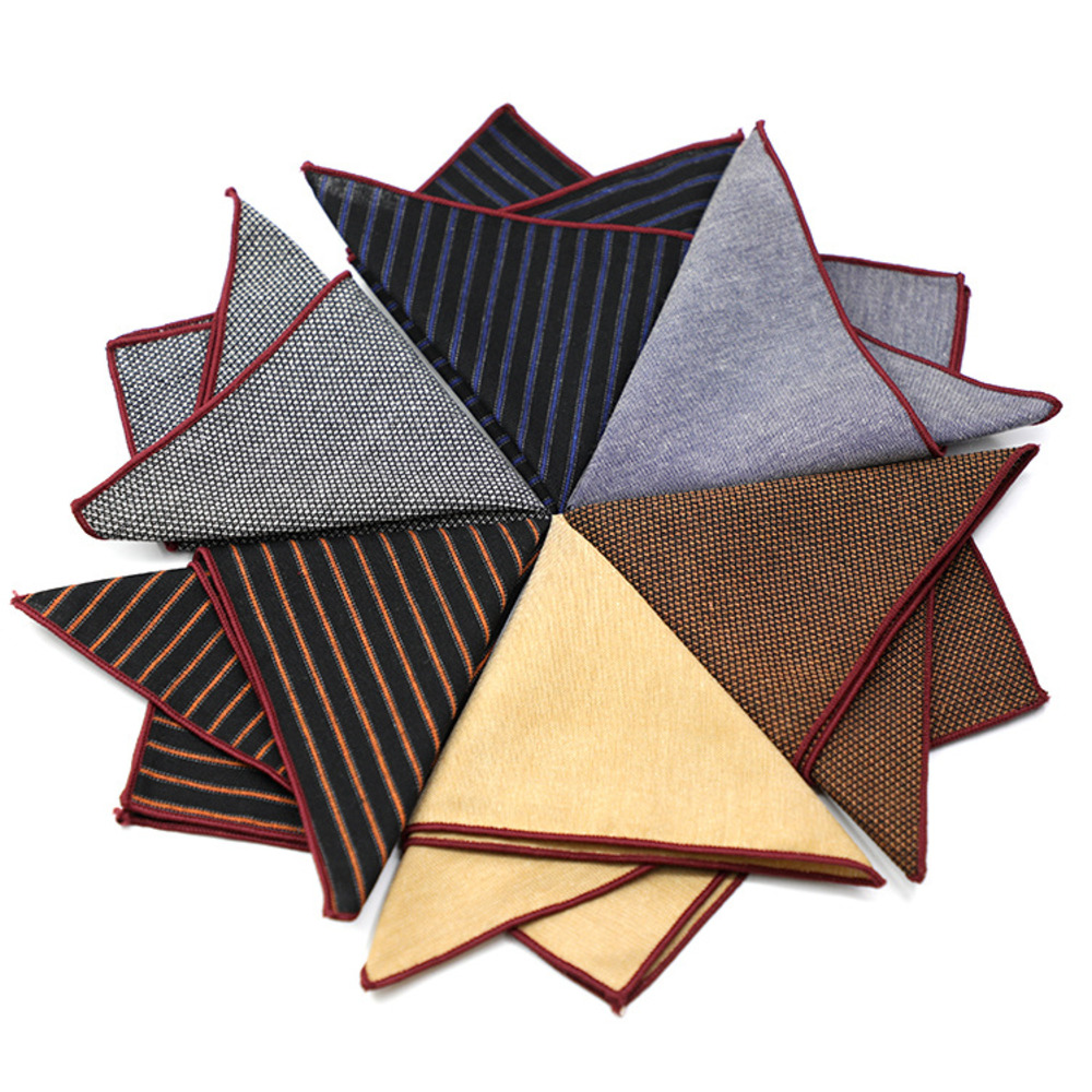 Solid Striped Brown Pocket Squ - Handkerchief Cotton Men avis et prix