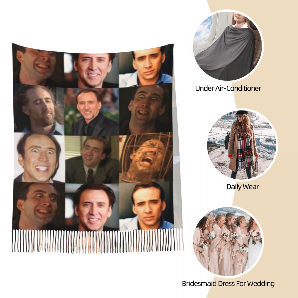 Nicolas Cage Funny Face Meme S - Pashmina Wrap Large avis et prix