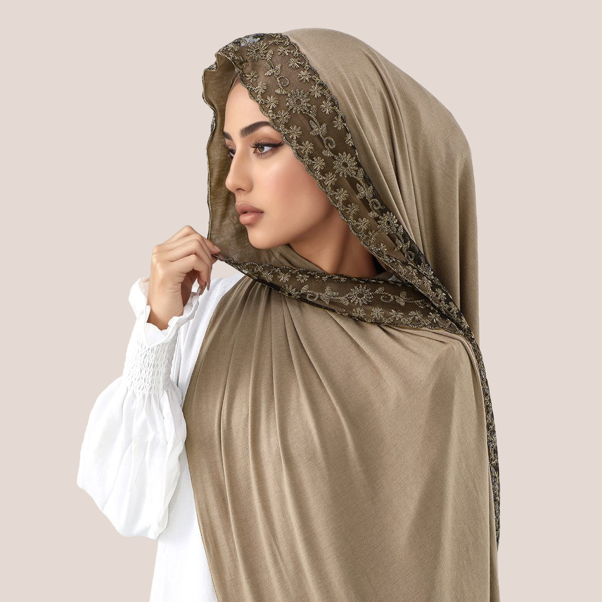 Lace Embroidery Cotton Jersey  - Head Wrap Turban avis et prix