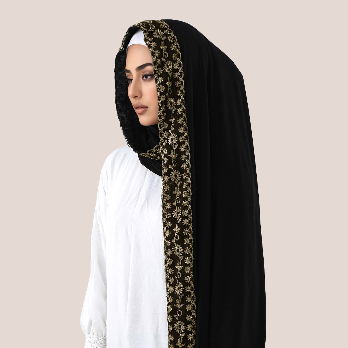 Lace Embroidery Cotton Jersey  - Head Wrap Turban avis et prix