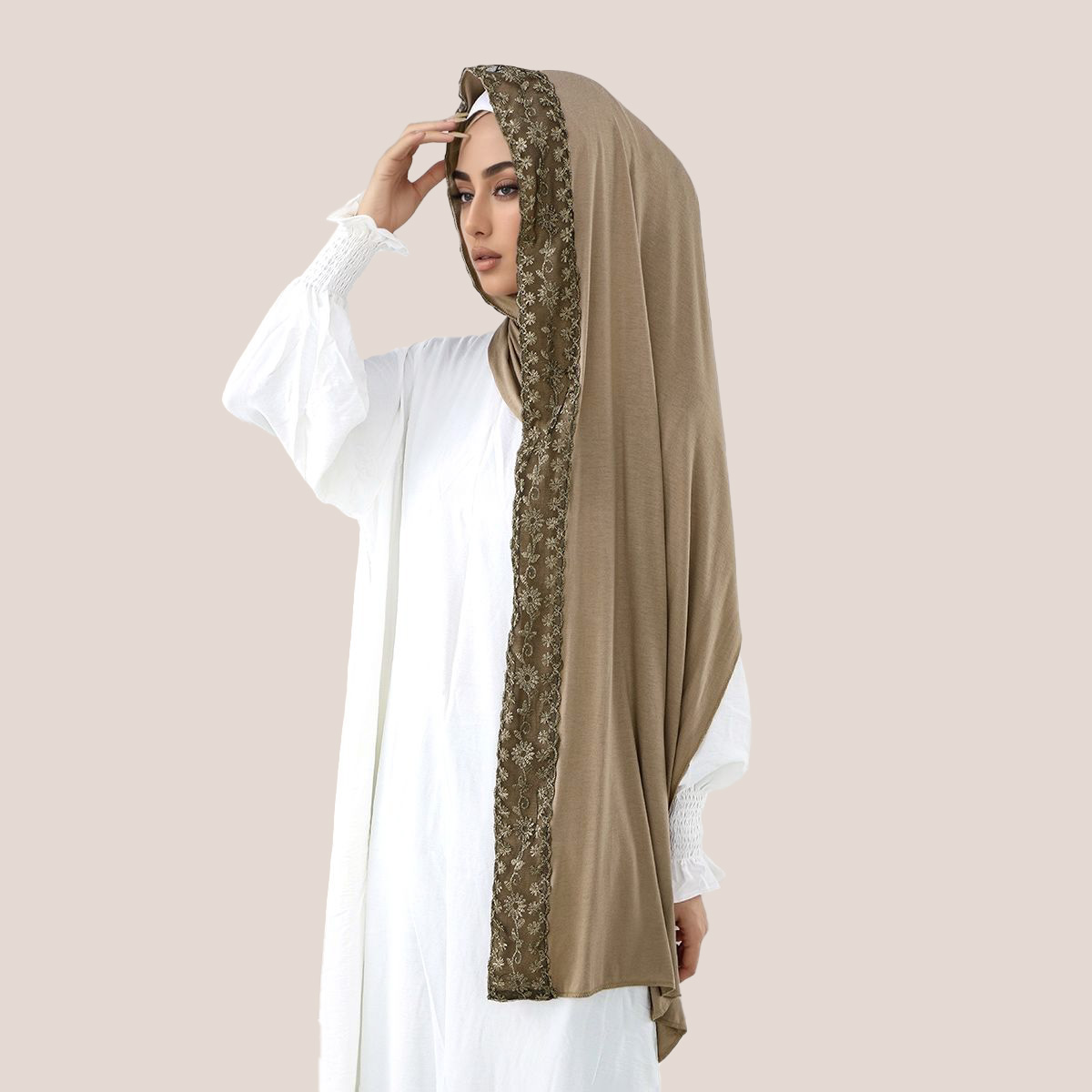 Lace Embroidery Cotton Jersey  - Head Wrap Turban avis et prix