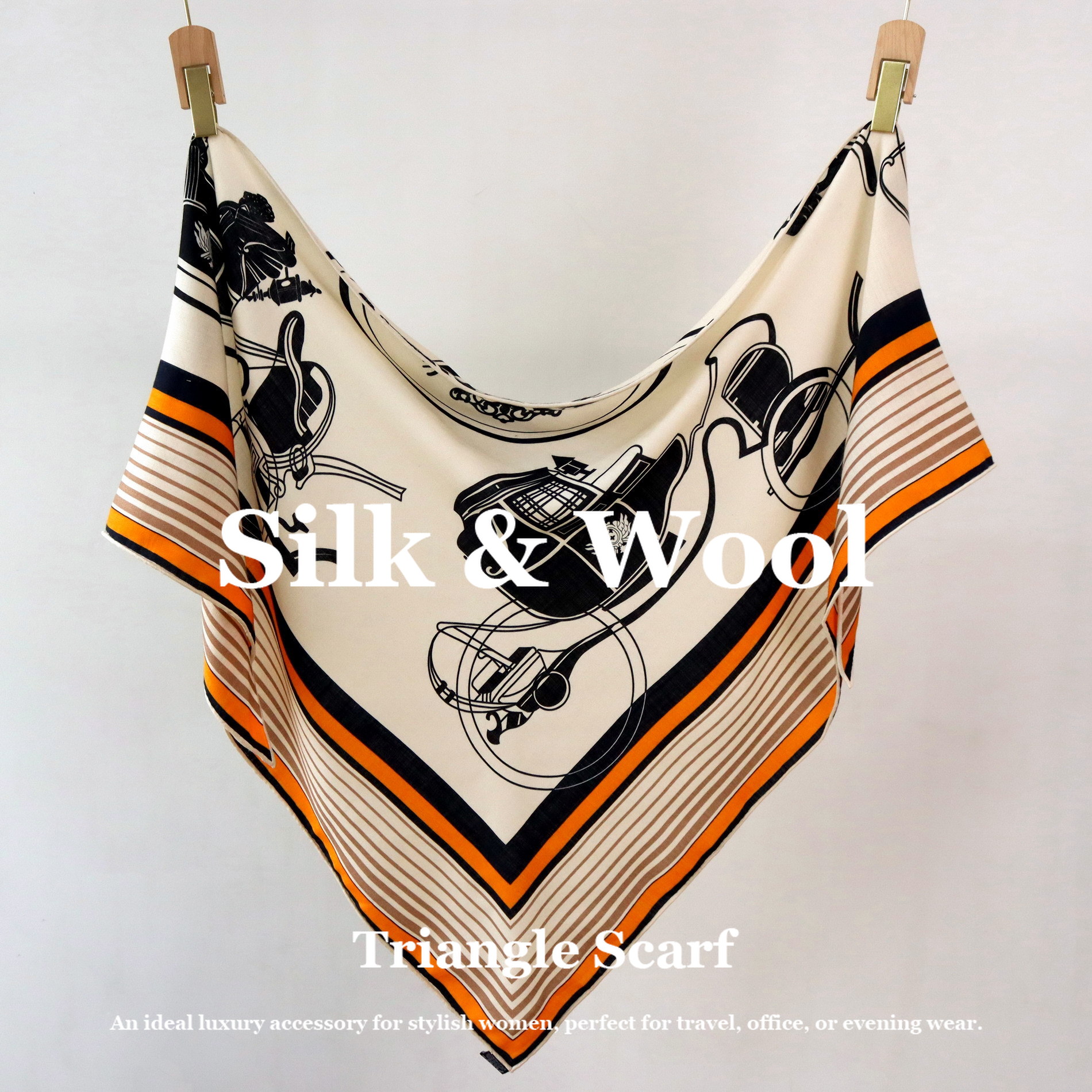 Vintage Equestrian Print Silk  - Pashmina Wrap Large avis et prix