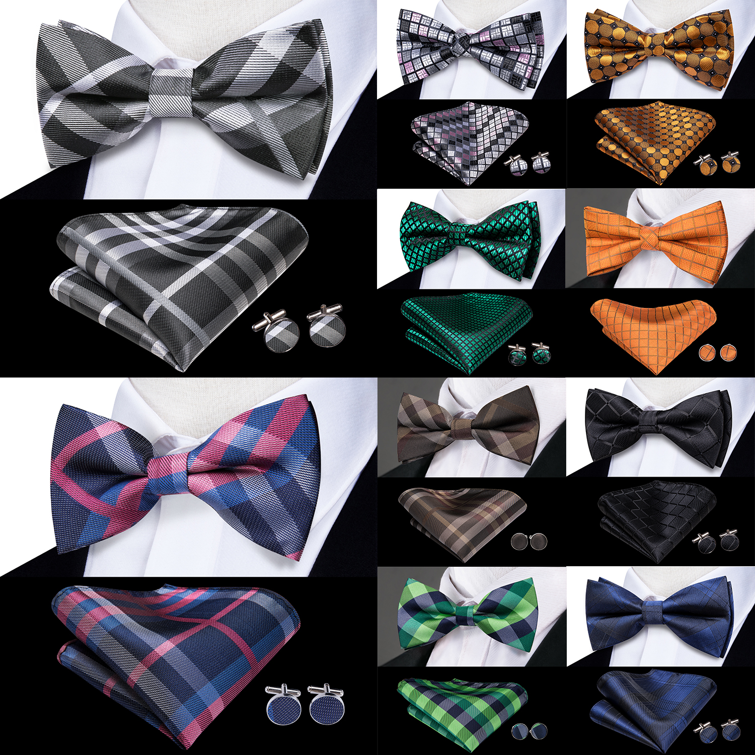 Hi-Tie Grey Plaid Jacquard Sil - Bow Tie Pre Tied avis et prix