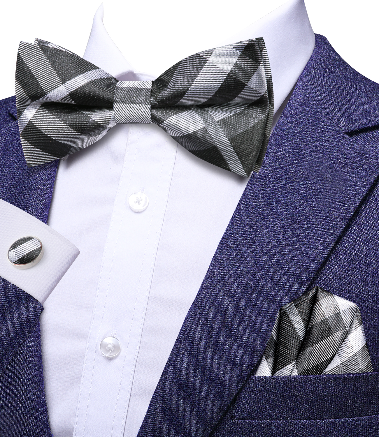 Hi-Tie Grey Plaid Jacquard Sil - Bow Tie Pre Tied avis et prix