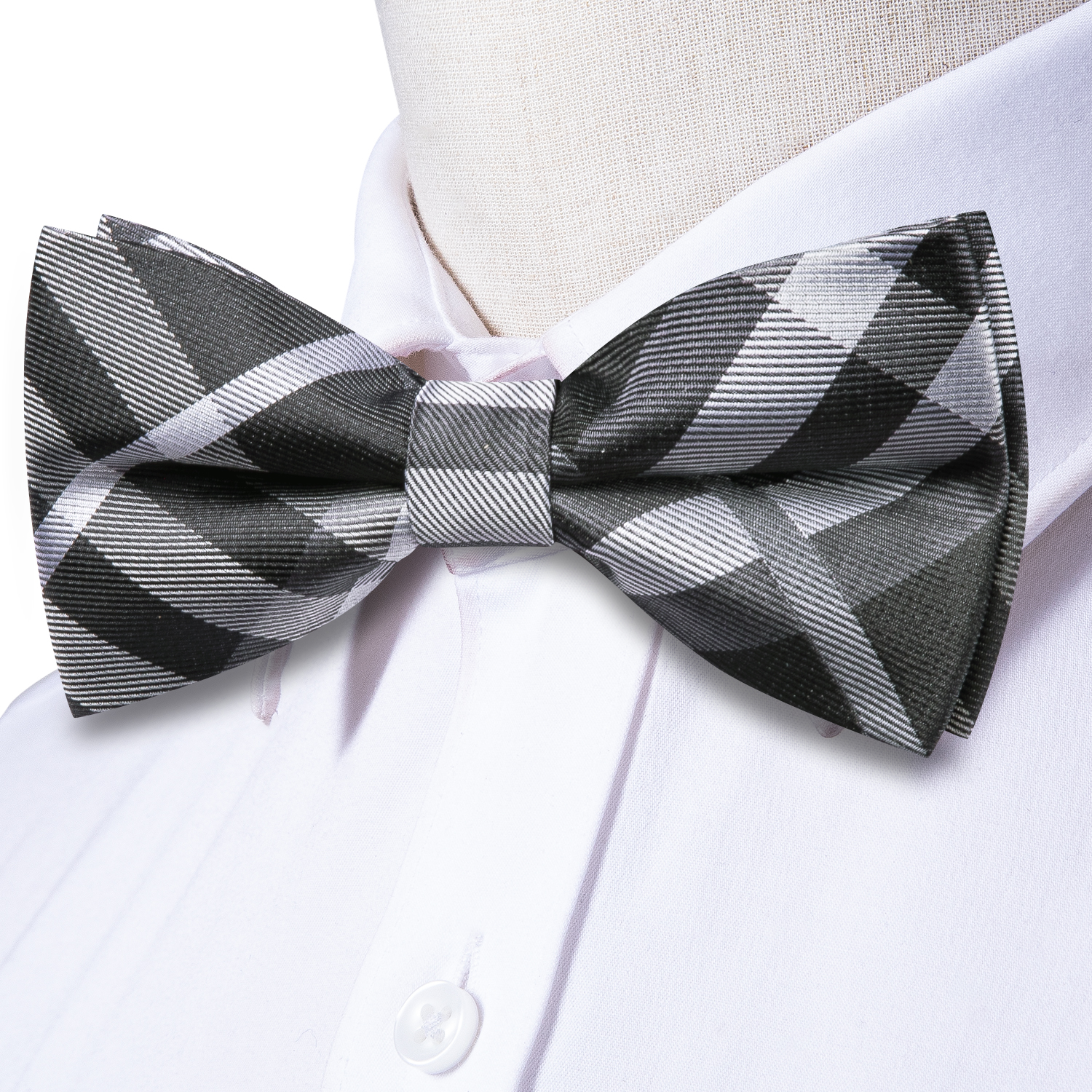 Hi-Tie Grey Plaid Jacquard Sil - Bow Tie Pre Tied avis et prix
