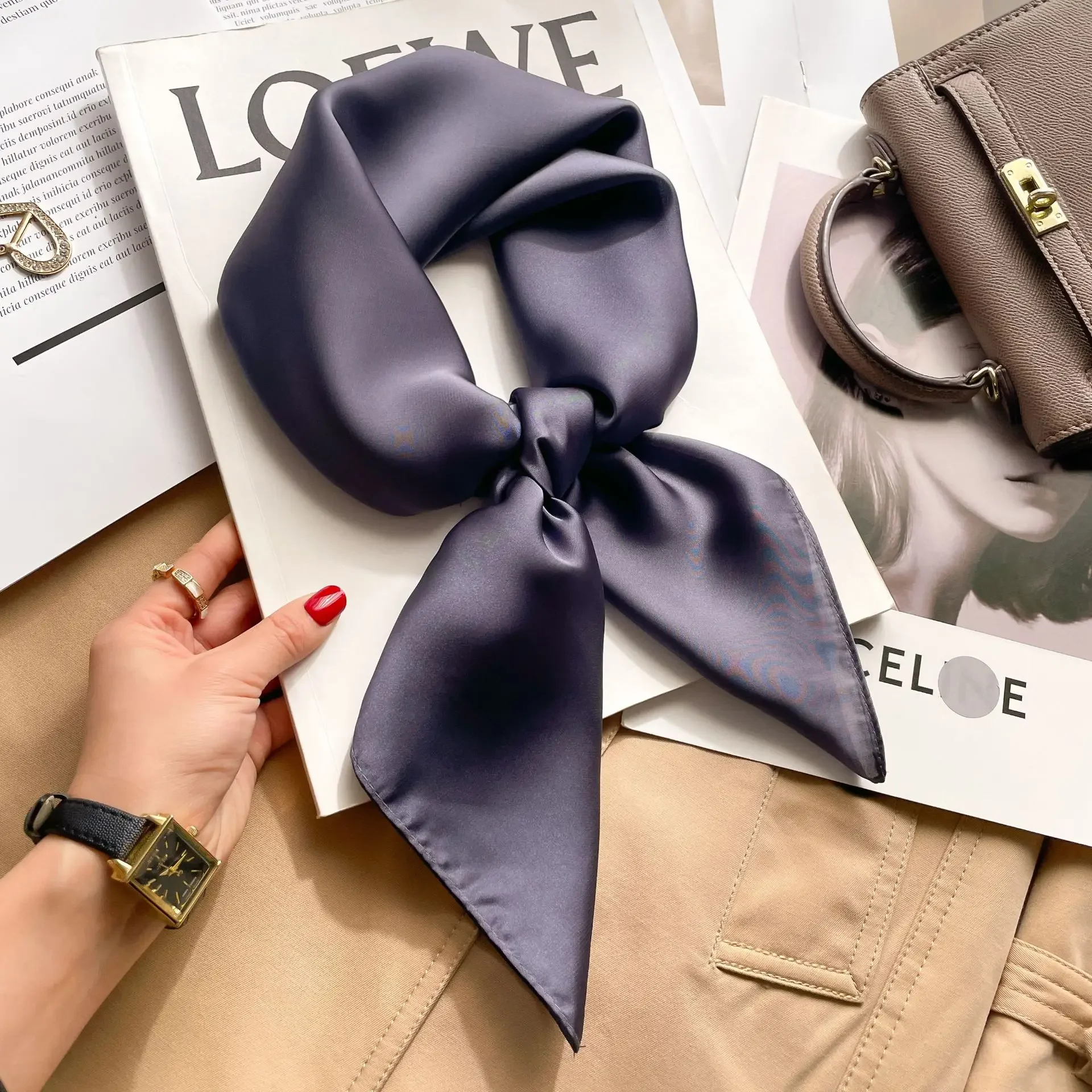70cm Solid Colors Neckerchief  - Silk Neck Scarf avis et prix