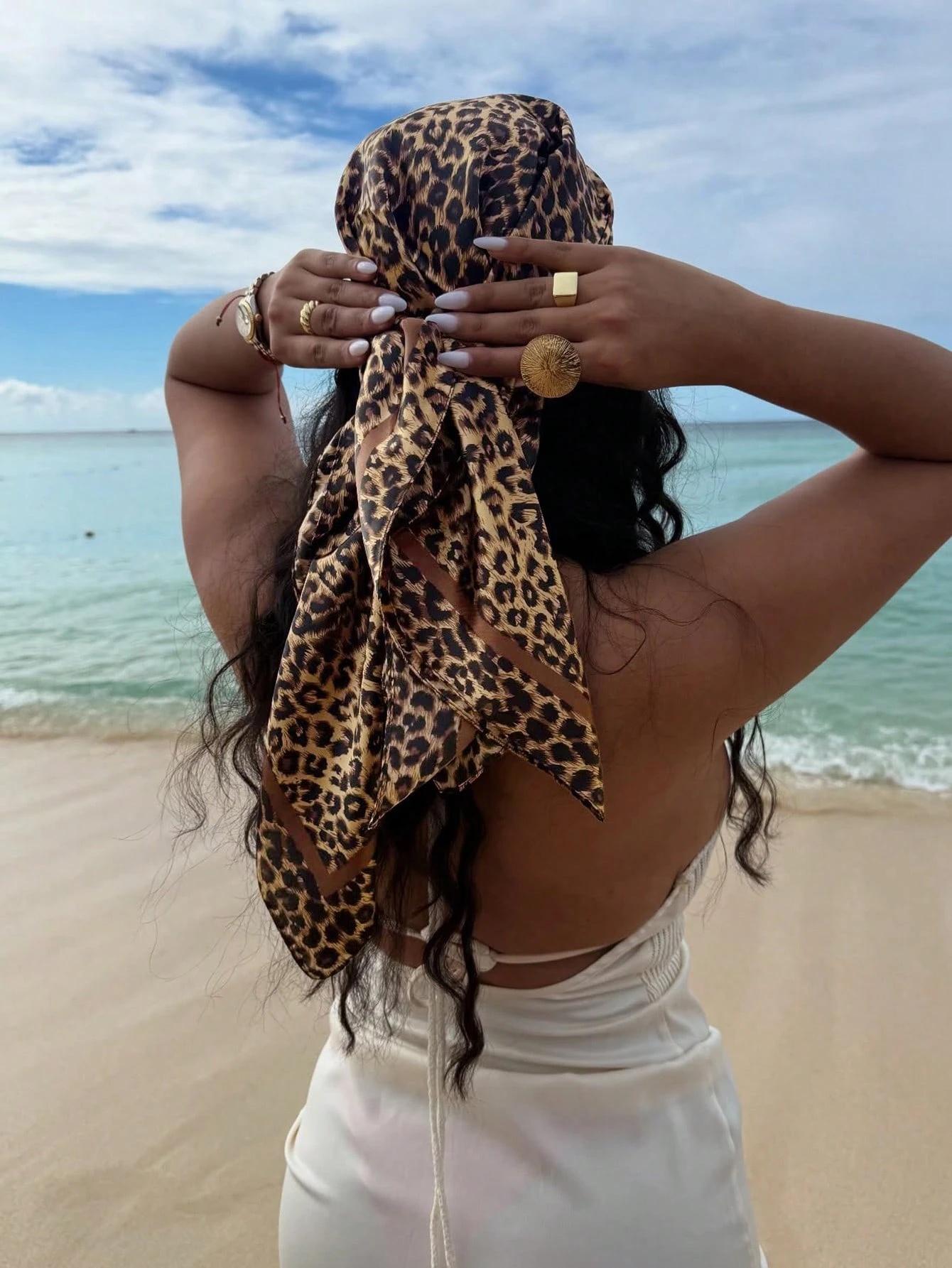 90cm Leopard Print Neckerchief - Silk Neck Scarf avis et prix