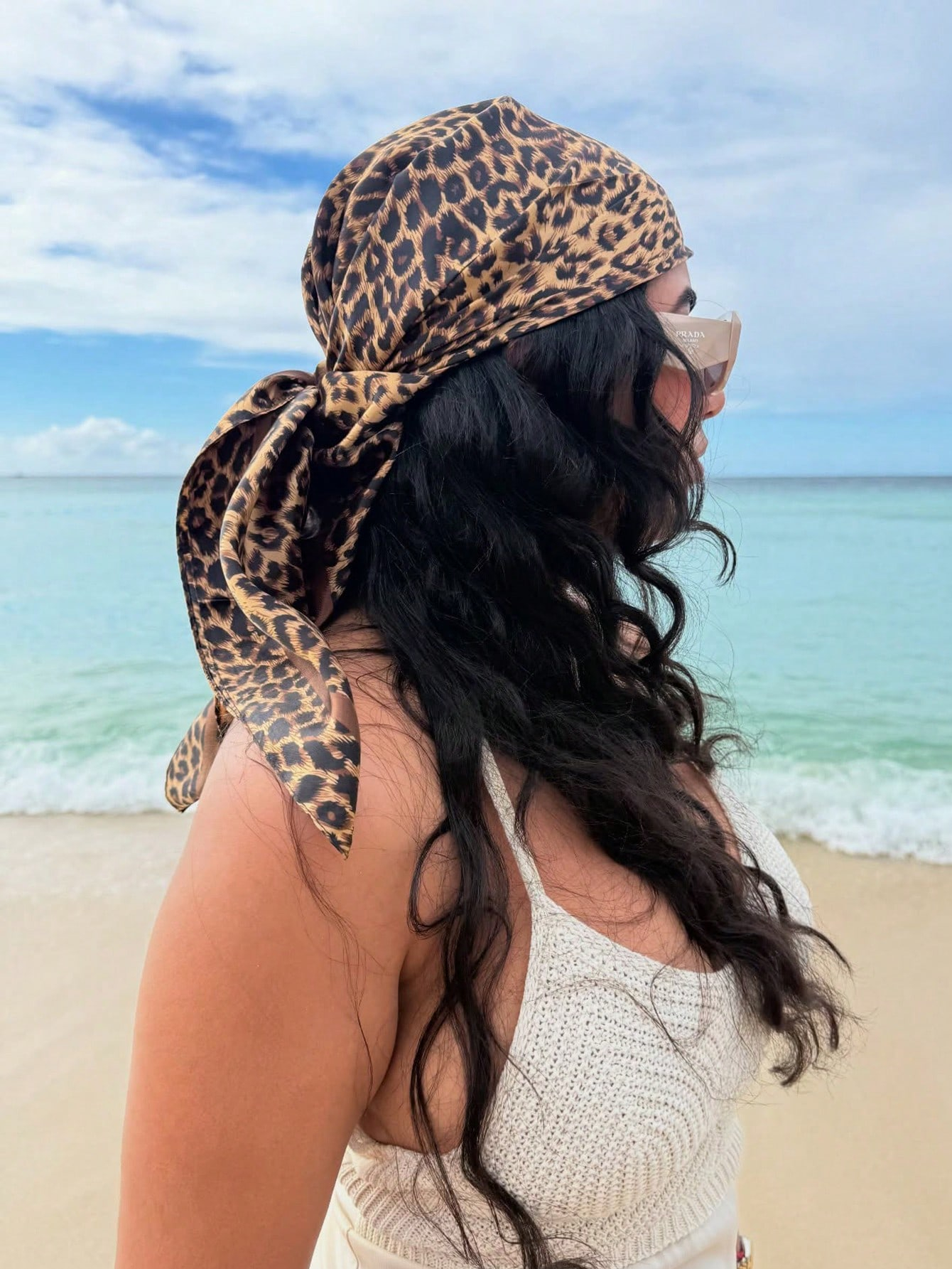 90cm Leopard Print Neckerchief - Silk Neck Scarf avis et prix