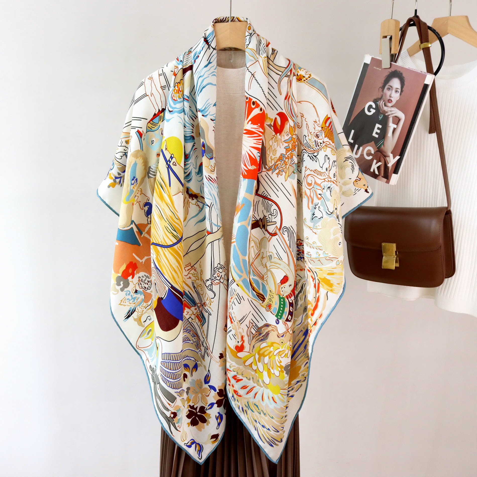 Double Print Mulberry Silk Sca - Pashmina Wrap Large avis et prix