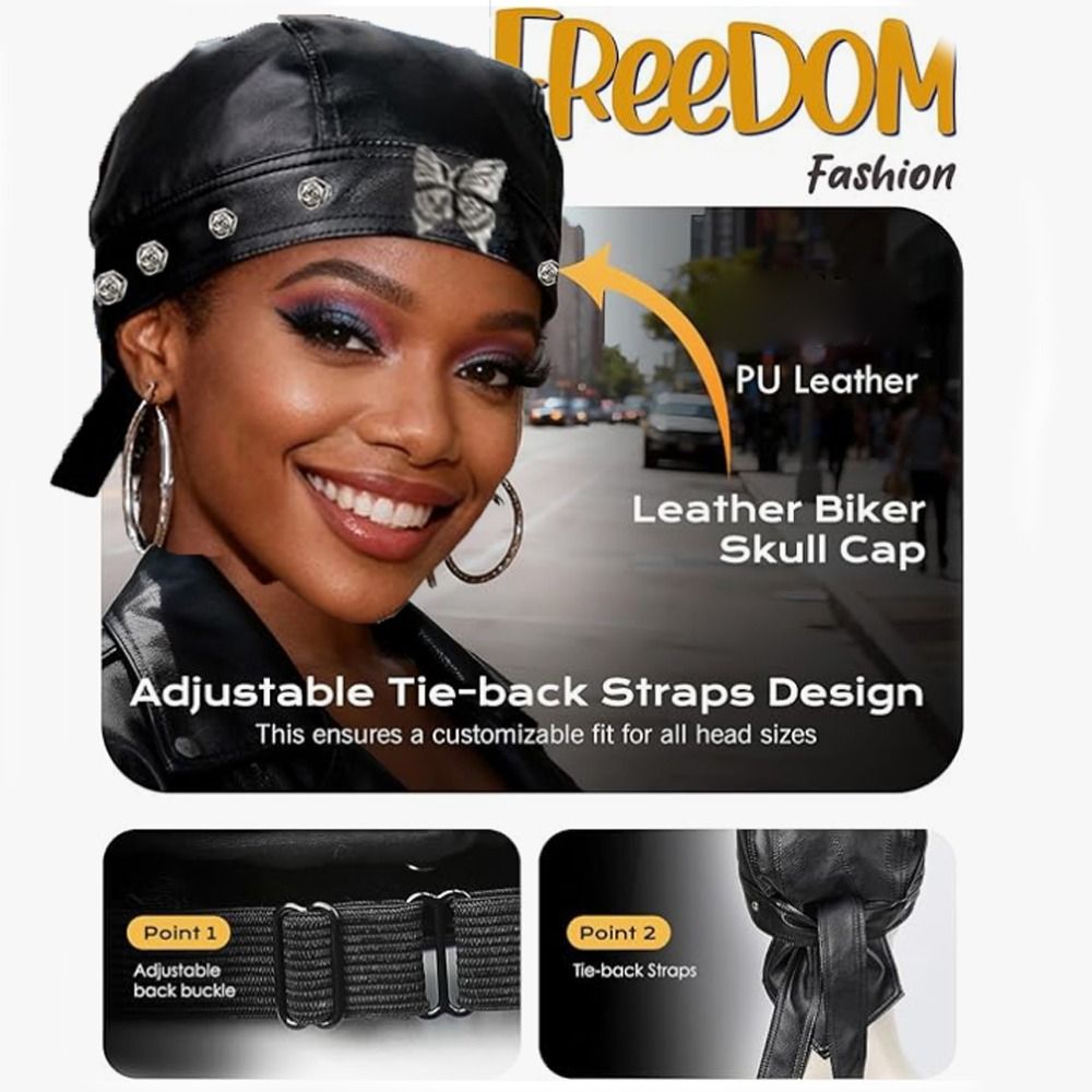 PU Leather Black Biker Cap Doo - Bandana Doo Rag avis et prix