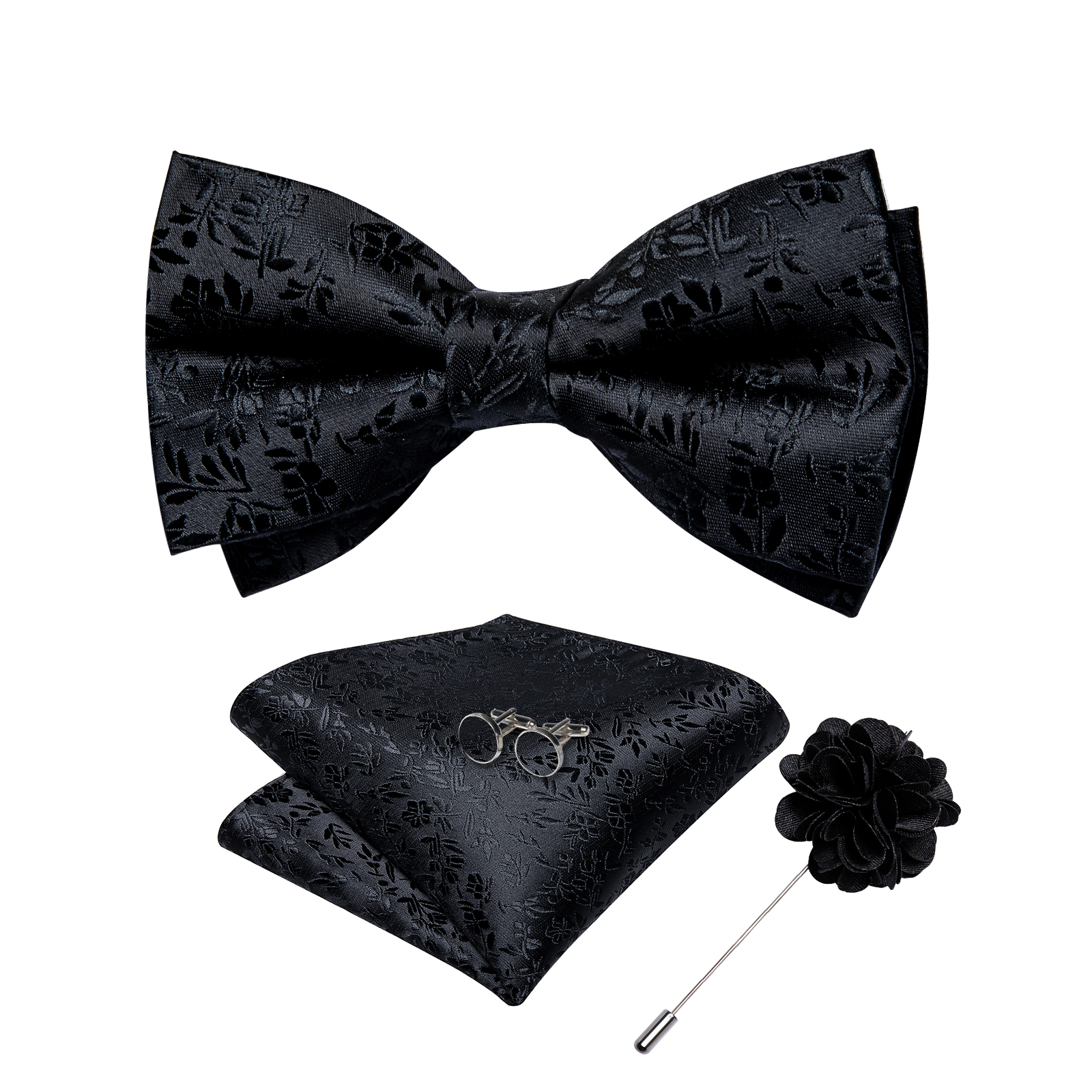 4Pcs Black Solid Floral Men's  - Bow Tie Pre Tied avis et prix