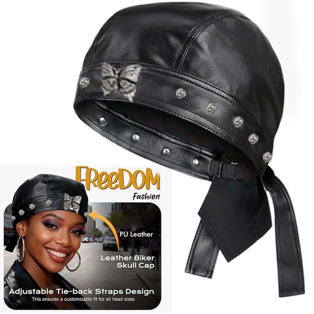 New PU Leather Black Biker Cap - Bandana Doo Rag avis et prix