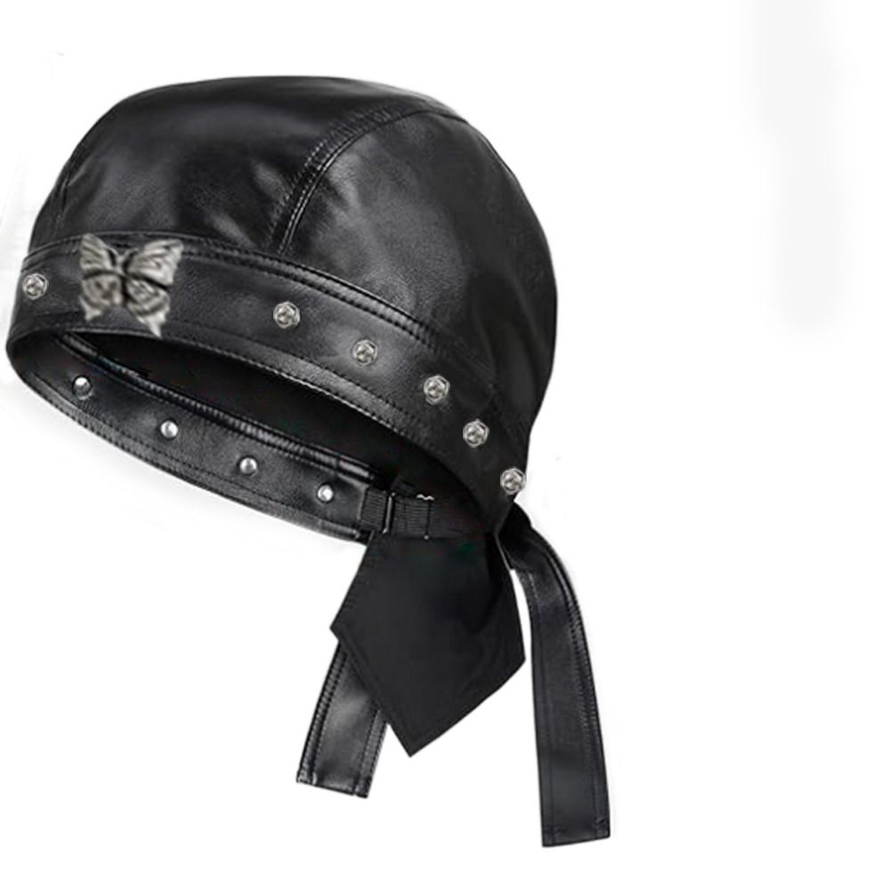 New PU Leather Black Biker Cap - Bandana Doo Rag avis et prix